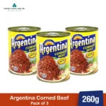 Argentina Corned Beef 260g (Pack of 3) - 100% Pure Beef, High Protein, Halal Certified